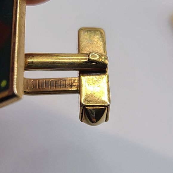 Swank Vintage Green Red Argyle Patterned Cufflinks Mens Signed Gold Tone Holiday - Picture 5 of 5